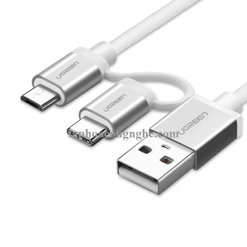 Ugreen 20871 0.5M màu trắng Dây USB 2.0 sang Type-C đầu nhôm US177 30020871